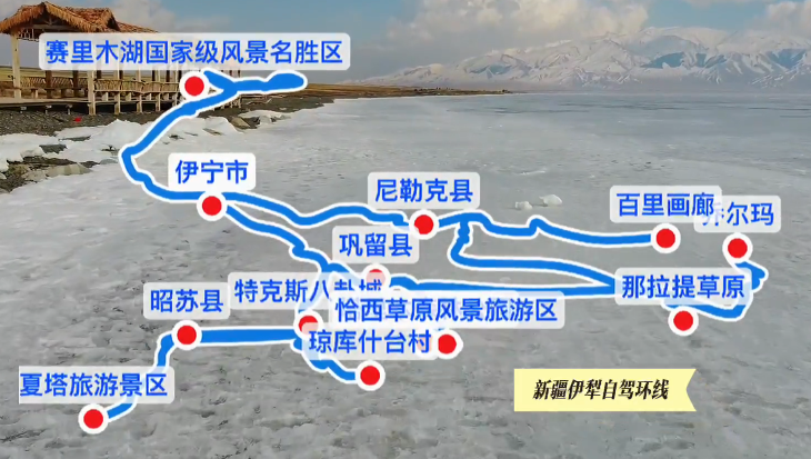 伊犁 8 天环线手绘地图